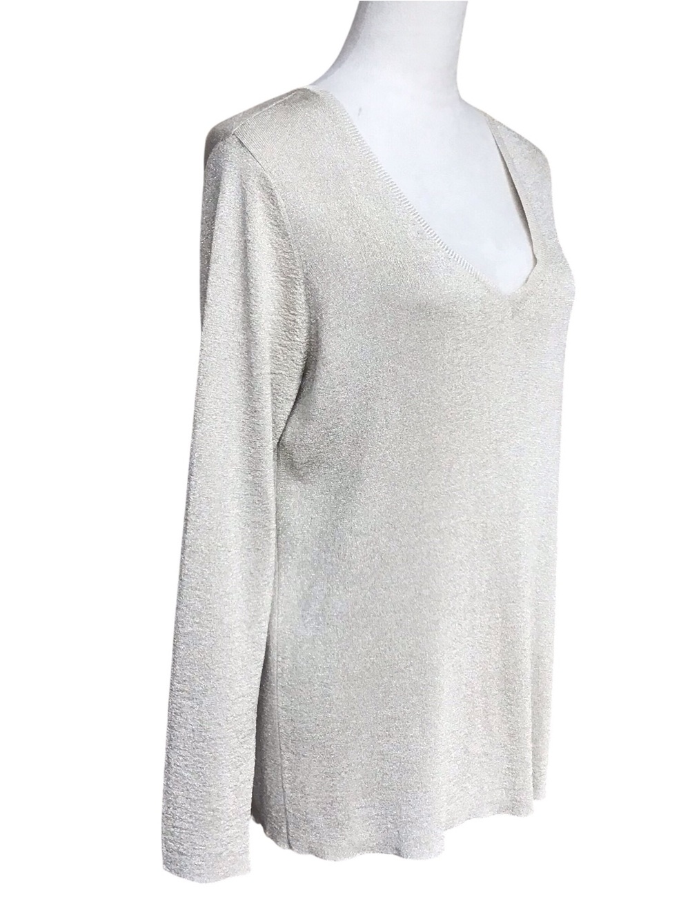Eileen Fisher Italian Yarn Gold Metallic V Neck Sweater